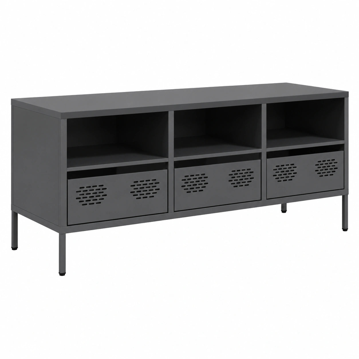 Meuble TV, avec rangement, en acier, coloris anthracite, 101,5 x 39 x 43,5 cm, pour le salon