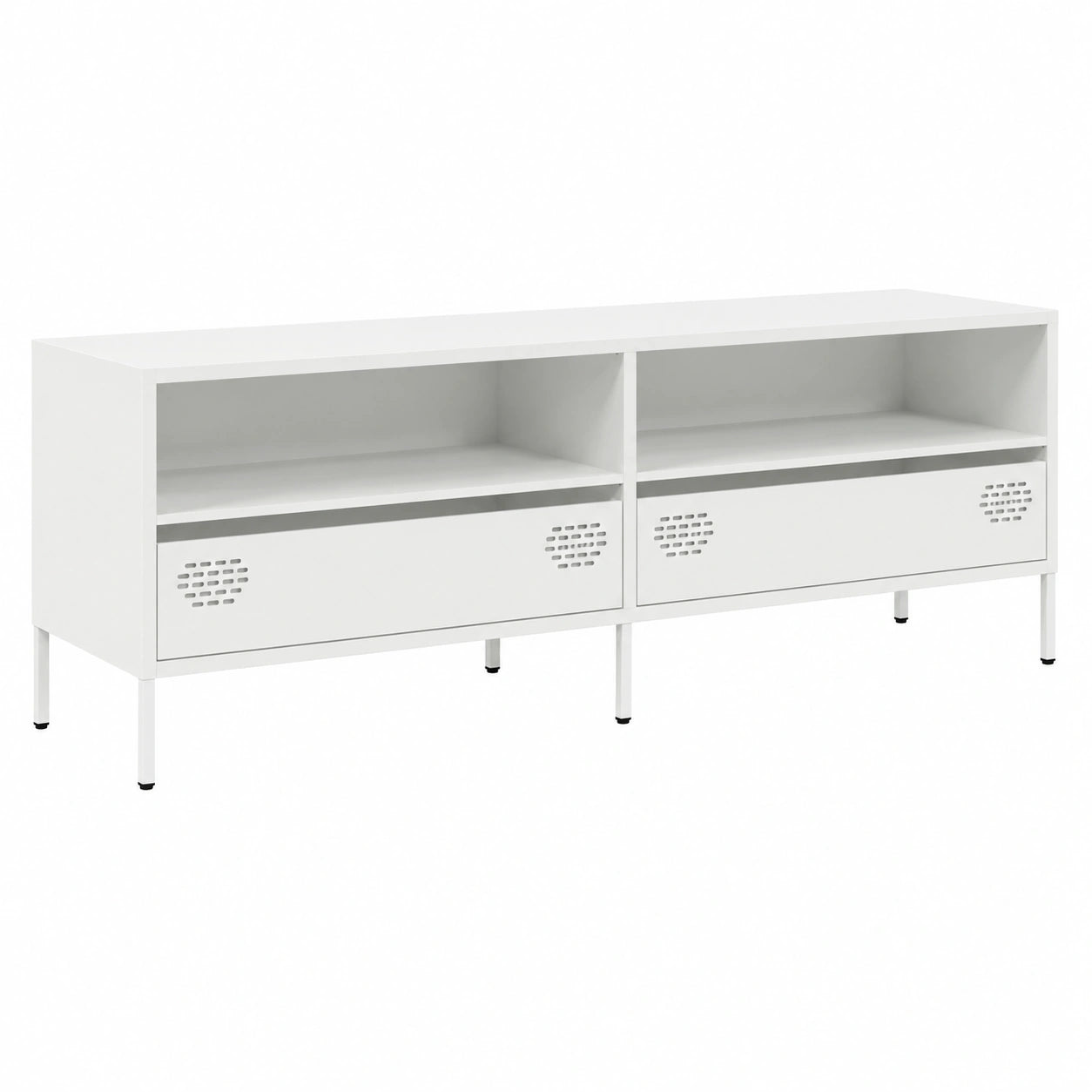 Meuble TV, avec rangement, en acier, 135 x 39 x 43 cm, coloris blanc, pour le salon