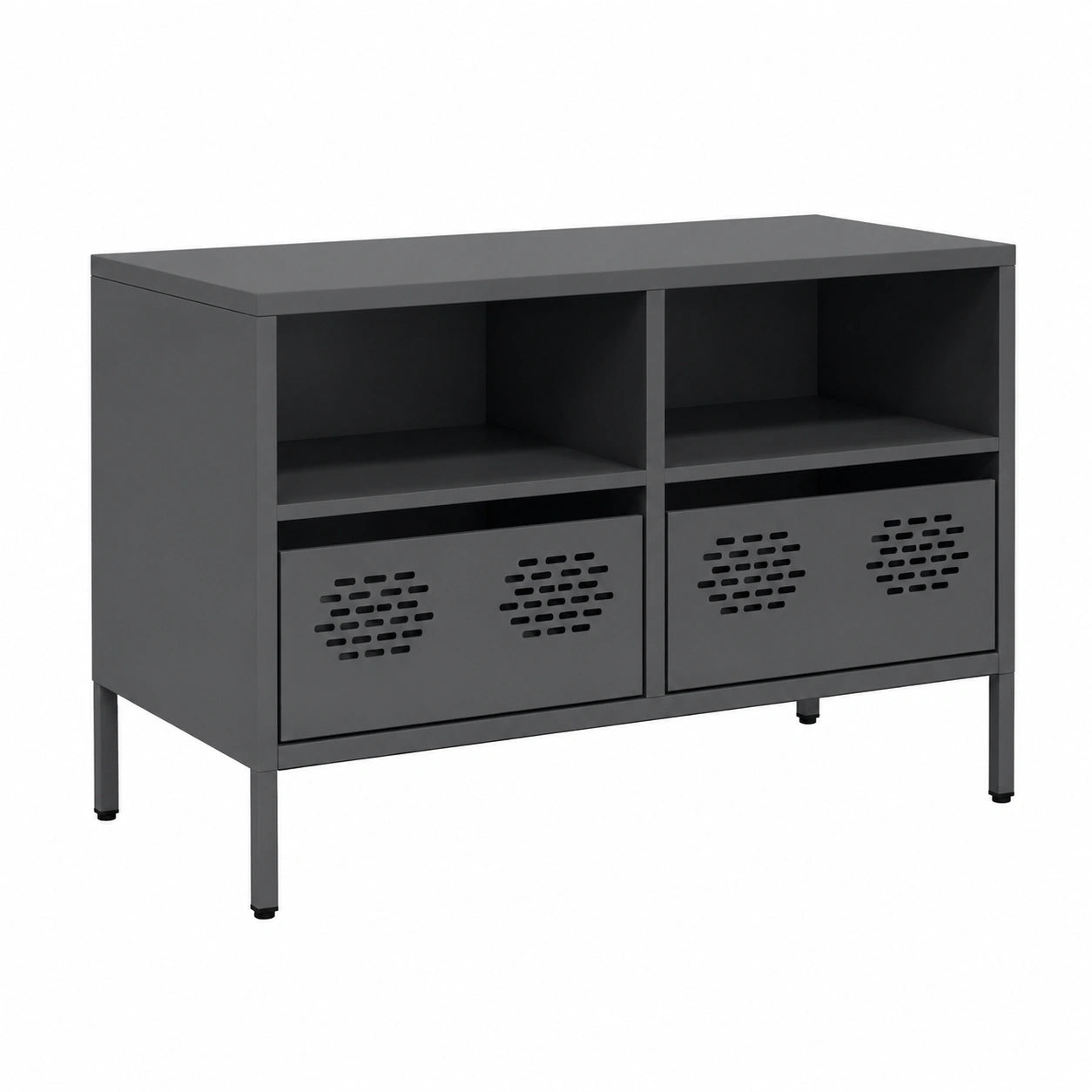 Meuble TV, avec rangement, en acier, 68 x 39 x 43 cm, coloris anthracite, pour le salon
