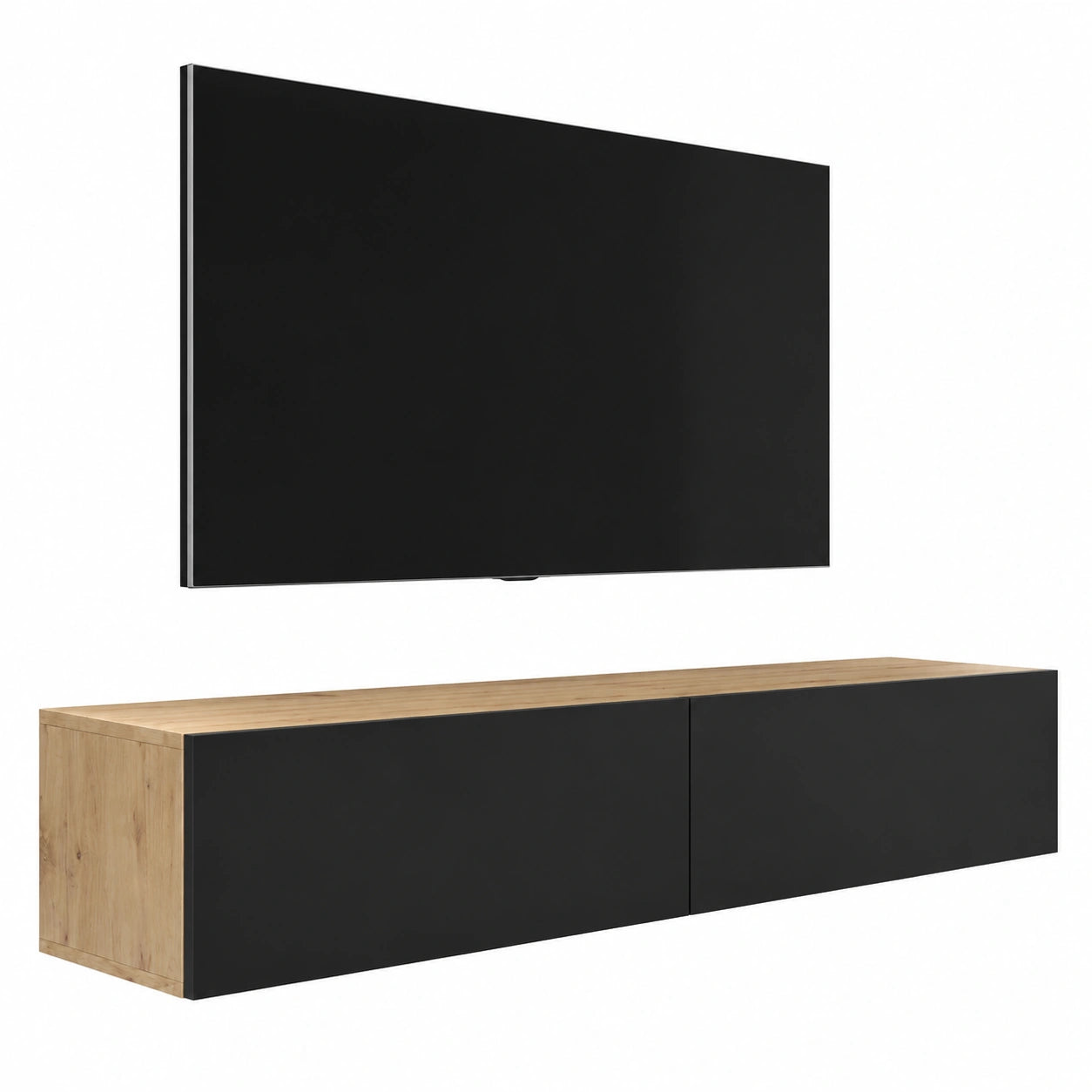 Meuble TV, en chêne, coloris noir, pour le salon