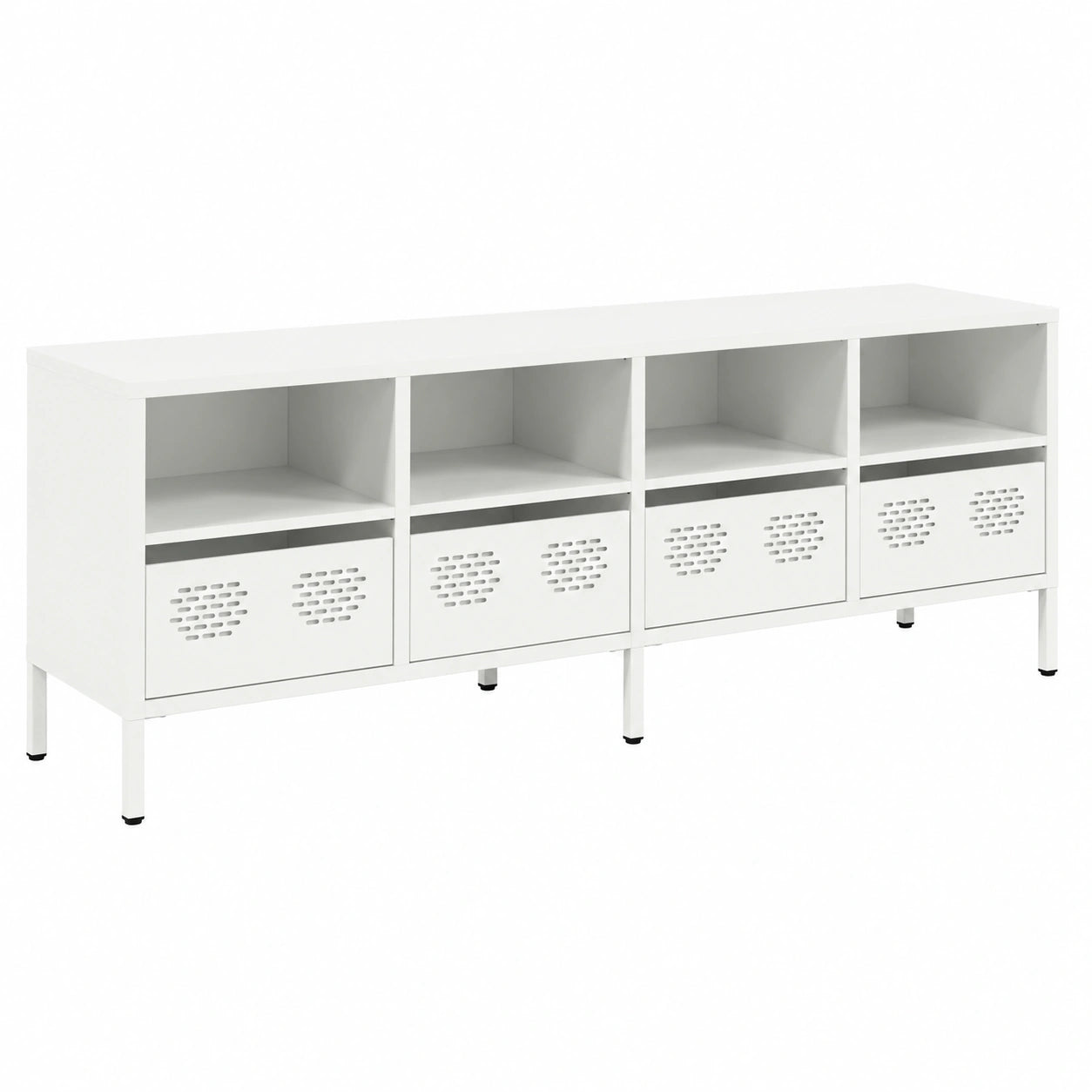Meuble TV, avec rangement, en acier, 135 x 39 x 43 cm, coloris blanc, pour le salon
