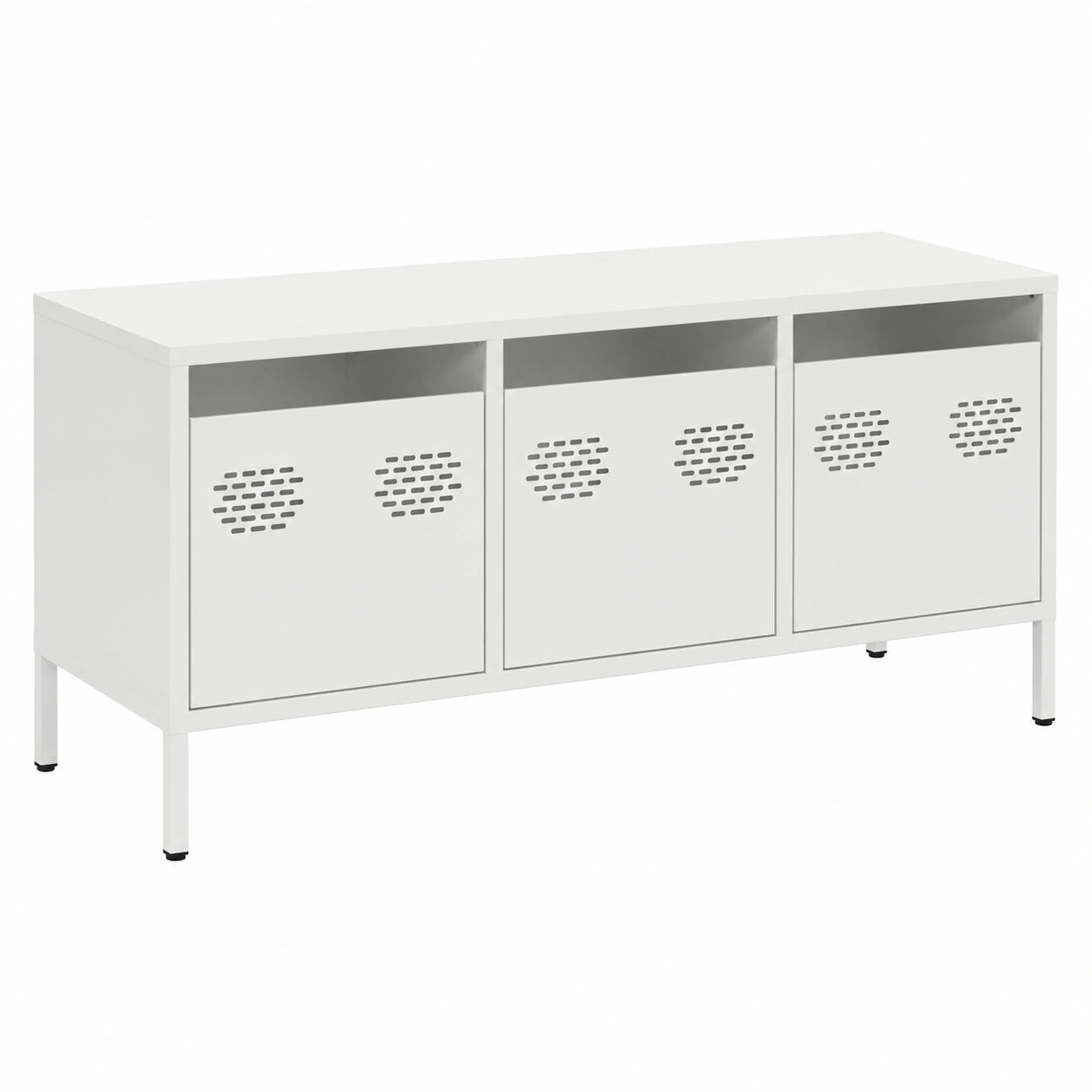 Meuble TV, avec rangement, avec tiroirs, en acier, 101,5 x 39 x 43,5 cm, coloris blanc, pour le salon