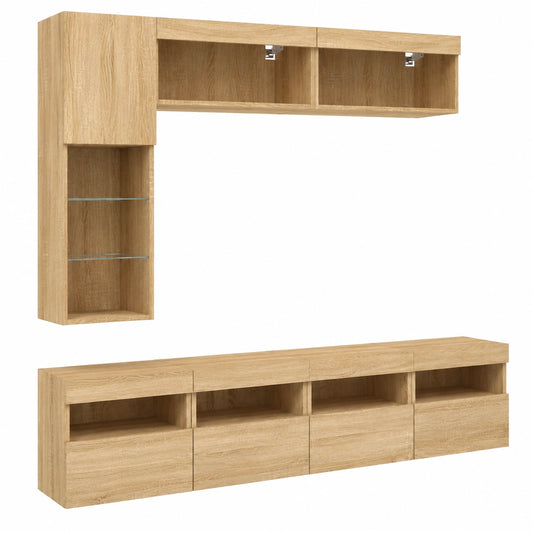 Armoire, en chêne, avec éclairage LED, 7 pièces, pour la chambre