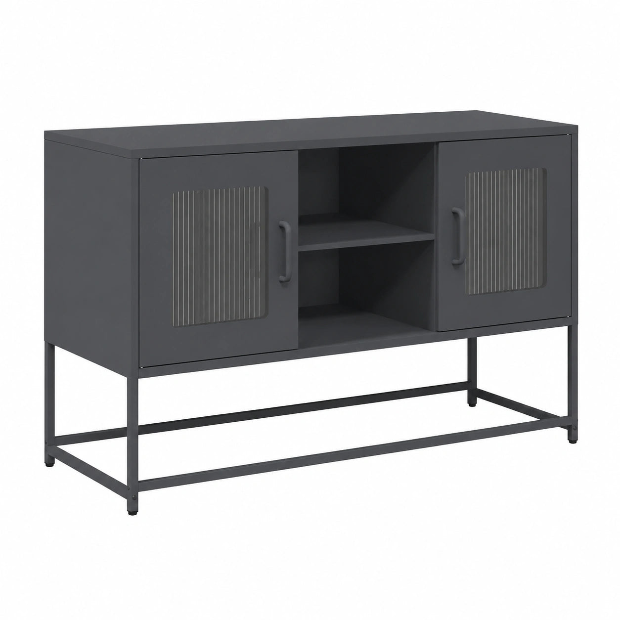 Meuble TV, avec rangement, en acier, coloris anthracite, 100,5 x 39 x 60,5 cm, pour le salon