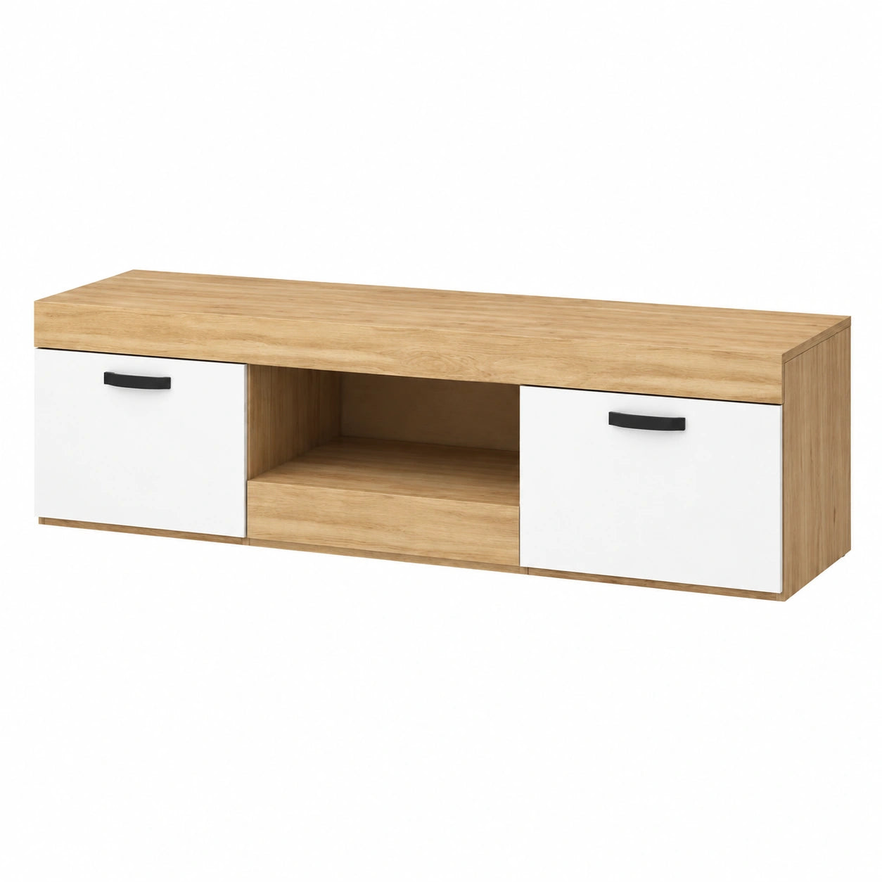 Meuble TV, avec portes, coloris blanc, 150 x 49 x 28,2 cm, pour le salon