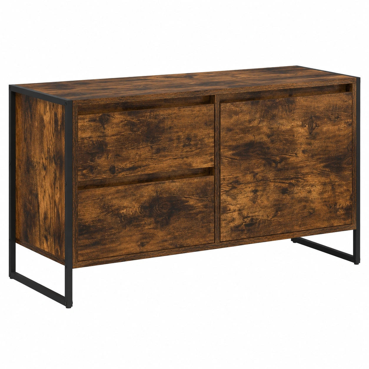 Meuble TV, en chêne, avec rangement, avec tiroirs, avec portes, 100 x 36 x 49 cm, pour le salon