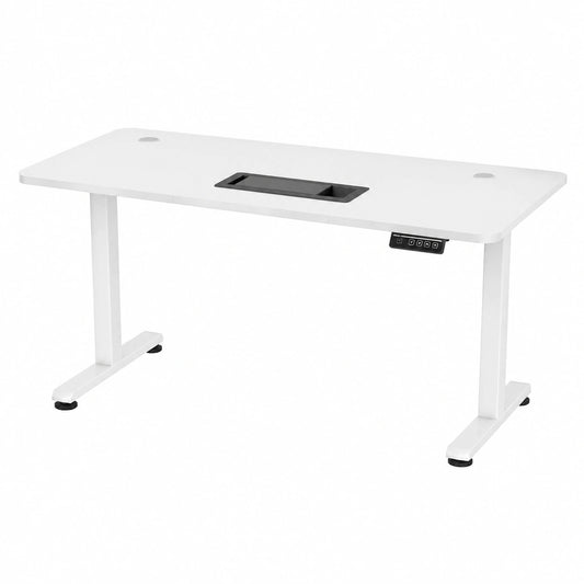 Bureau, réglable, avec crochets, 160 x 60 cm, coloris blanc, pour l’espace de travail