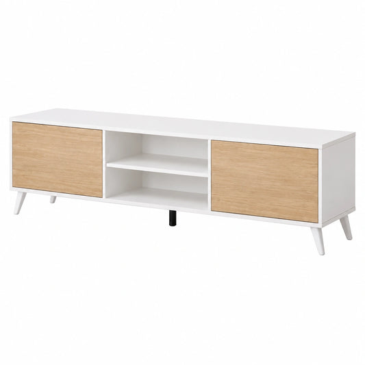 Meuble TV, avec rangement, avec portes, 180 x 49 x 39,6 cm, coloris blanc, pour le salon