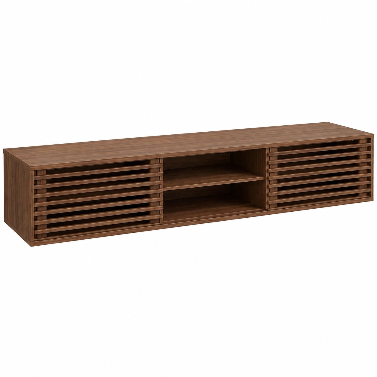 Meuble TV, avec rangement, avec étagères, avec portes coulissantes, en bois massif, pour le salon