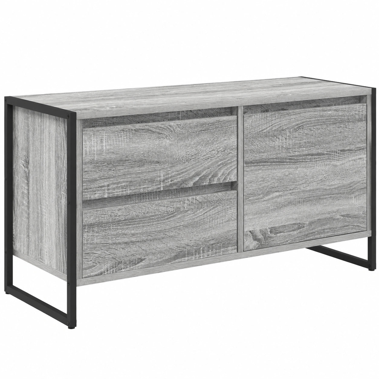 Meuble TV, avec rangement, coloris gris, 100 x 36 x 49 cm, pour le salon